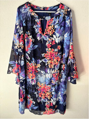 ROZ & ALI Navy Floral Long Sleeve Dress Plus Size 18